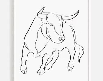 Instant Download Minimal Bullfighting Art, One line art Bull, Printable Bullfighting, Bull Wall Art, Digital Download Bull, Single Line Art