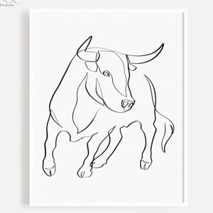 Instant Download Minimal Bullfighting Art, One line art Bull, Printable Bullfighting, Bull Wall Art, Digital Download Bull, Single Line Art