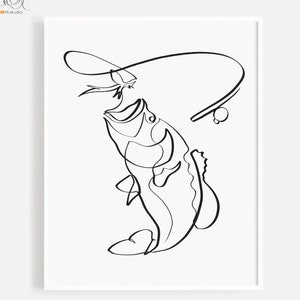 Fiske Svg, Jpeg, Png, Enlinjeteckning, Hooked On Daddy, Fiskepappa, Fiskeälskare, Fars dag, Fiske Svg-fil för Cricut, Utskrivbar Konst