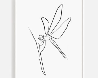 Instant Download Dragonfly Art, One line Dragonfly, Minimalist Dragonfly Printable, Dragonfly Poster, Digital Drawing Dragonfly, Kitchen Art