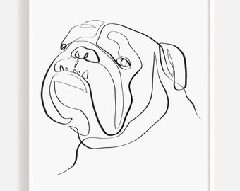 Instant Download Minimal Bulldog Art, One line Digital Download, Printable Dog Art, Dog Wall Art, Pet Shop Wall Art, Bulldog Single Line Art