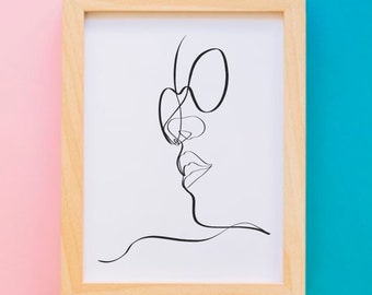 Woman Face Svg, Jpeg, Png, One line art, Beautiful Face Svg, Girl Face Cut File, Women Face With Glasses Svg, Girl lip Svg, Girl Boss Poster