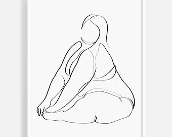Instant Download Curvy Body Woman Art, One Line Art, Minimalist Art Printable, Big Size Woman Art, Body Positive Art, Bathroom / Bedroom Art