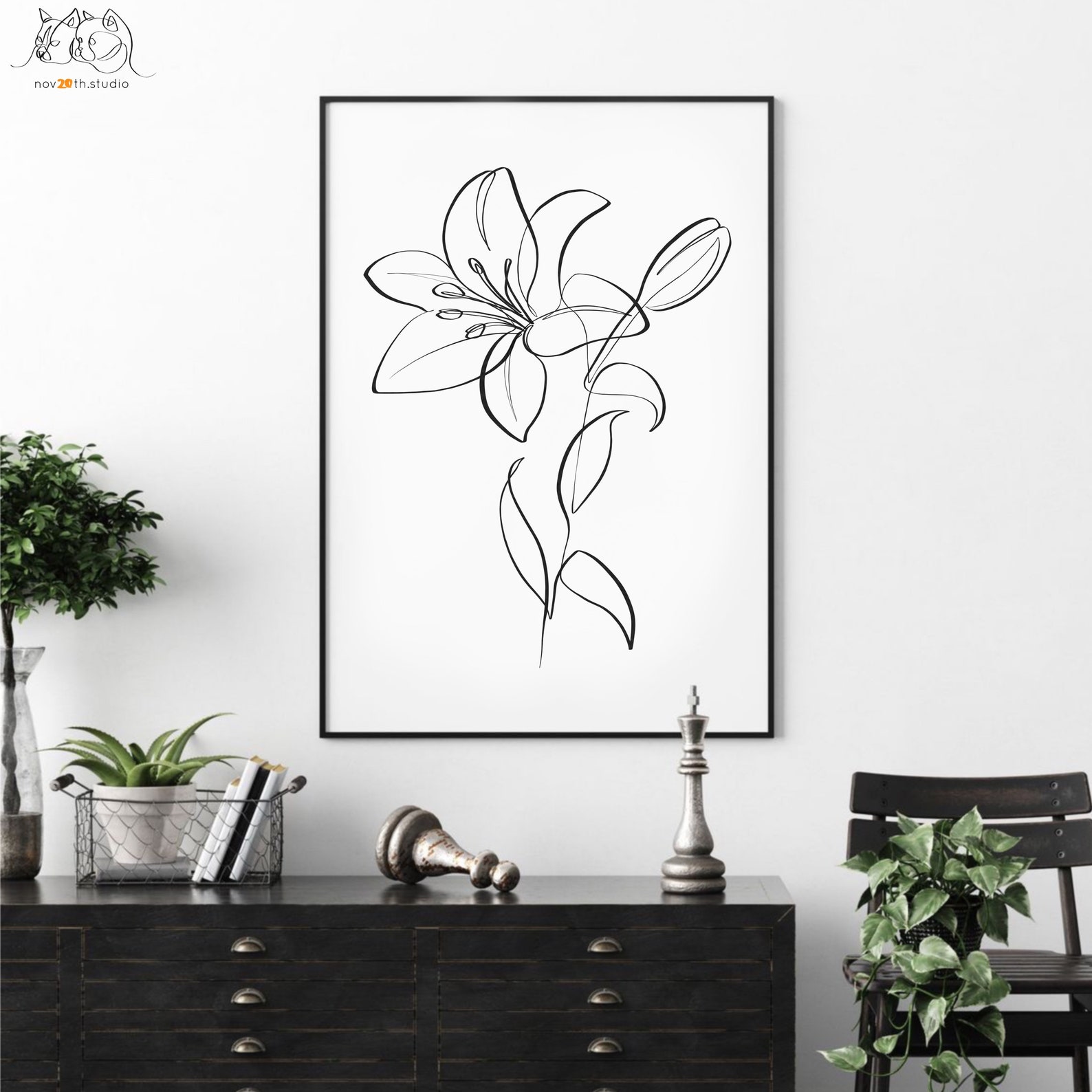 Lily Svg Jpeg Png One line art Floral art Flower | Etsy