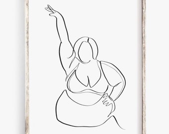 Instant Download Curvy Body Woman Art, One Line Art, Woman Art Printable, Plus Size Woman Art, Body Positive Art, Bathroom / Bedroom Poster