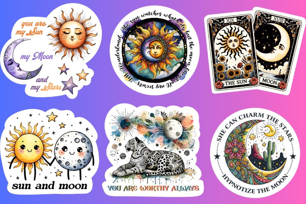 Sun and Moon Print and Cut Sticker Pack, Digital Download, Print and ...