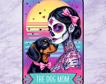 Tarotkarte „Hundemama“ (PNG), Skelettfrau, Hexenwelpen-Design (Digitaler Download)