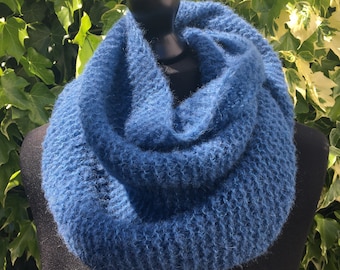 Alpaca triangle scarf, knitted wrap, denim, blue, hand knitted, soft and warm, light weight, gift for her
