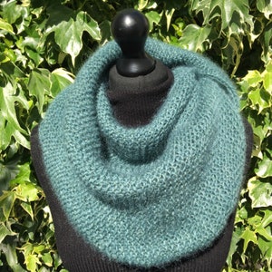 Mohair and silk triangle scarf, shawl, knitted wrap, green blue, North Sea, hand knitted, soft, warm and light, luxurious gift for her