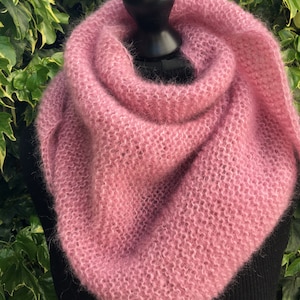 Mohair and silk triangle scarf, shawl, knitted wrap, old pink, pink, hand knitted, soft, warm and light, luxurious gift for her