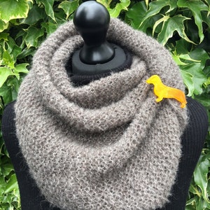 Alpaca triangle scarf, knitted wrap, grey, hand knitted, soft, warm, light weight, gift for her