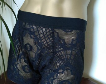 Boxer briefs black lace and  see through with thick waistband - new design!