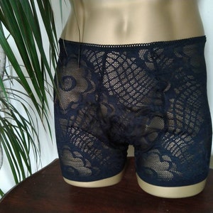 Sheer black lace men's lingerie boxer briefs