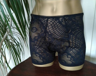 Sheer black lace men's lingerie boxer briefs