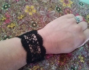 Stunning sexy wrist cuff, body jewellery, black gothic lace bracelet