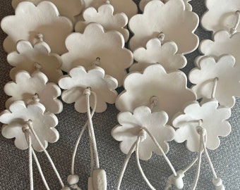 White FLOWER Handmade Ceramic Wind Chimes/Garland/Spinning - 14 Flowers 30" - 34" long -wedding gift -Mom -girl friend - housewarming gift