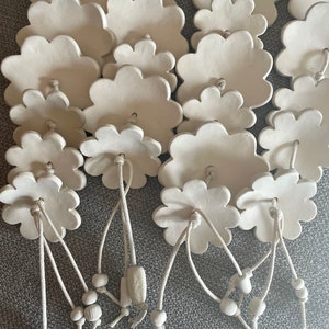 Handmade Ceramic Flower Wind Chime Garland: White Floral Spinner (30-34&quot; Long)