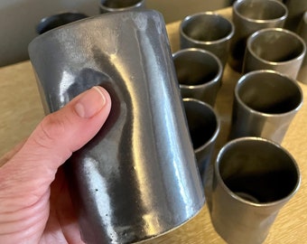 Charcoal Black Metallic Thumb Mug/Thumb Tumbler - Handmade Ceramic - about 9 oz. Housewarming, Wedding, Anniversary Gift  - Dinnerware Set