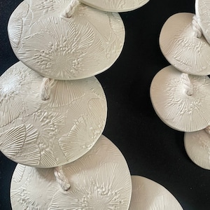 Cream Floral - Handmade Ceramic Wind Spinner/Garland/Chime-18-25 disks- 53" or 67" long-Wedding Gift-Bereavement-Mom Girl Friend