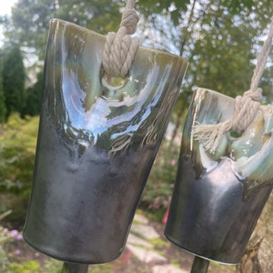 Handmade Ceramic Bell Chime: Charcoal Metallic Glaze, Quiet Sound