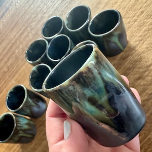 Charcoal Black Metallic Multi-Color Thumb Shot Glass/Espresso Cup/Mug - Handmade Ceramic Gift - Barware