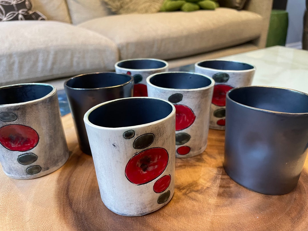Ceramic Rocks Glasses / Thumb Cappuccino Mug 5 Oz. Red - Etsy