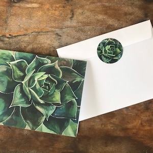 5er Pack Sukkulenten Klappkarten/Umschläge/passende Siegel- Briefpapier- Original Gemälde- Mama, Geburtstag, Freundin, Gartenliebhaber Geschenk