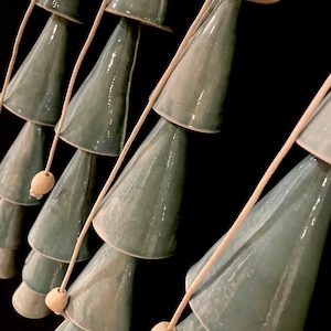 Handmade Beach Blue Ceramic Wind Chime: Cone Shaped, 21-23&quot; Long