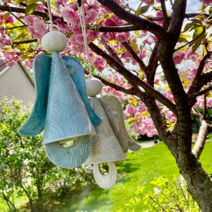 Angel Bell/Chime - Hosta Leaf Pattern -  Handmade Ceramic  - Wedding - Housewarming - Bereavement - Mom - Memorial Gift - Garden