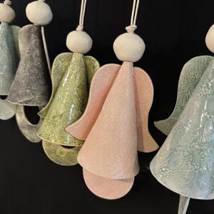 Angel Bell/Chime - White Handmade Ceramic- Poppy Pattern - Housewarming - Bereavement - Mom - Memorial Gift - Garden - can be Personalized