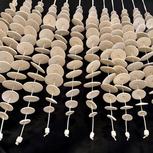 Clear Glazed Handmade Ceramic Wind/Garland/Spinner -16 disks -29”-30” long. image 6