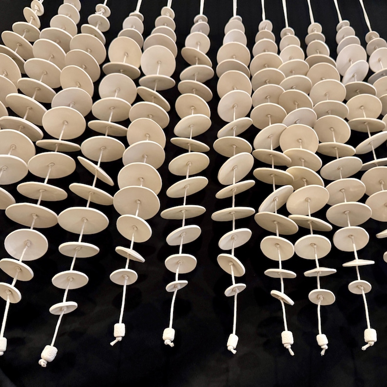 Clear Glazed Handmade Ceramic Wind/Garland/Spinner -16 disks -29”-30” long. image 6