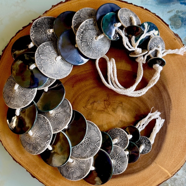 Poppy Floral - Handmade Ceramic Wind Chimes/Garland/Spinning- 17 pieces - about 37" long