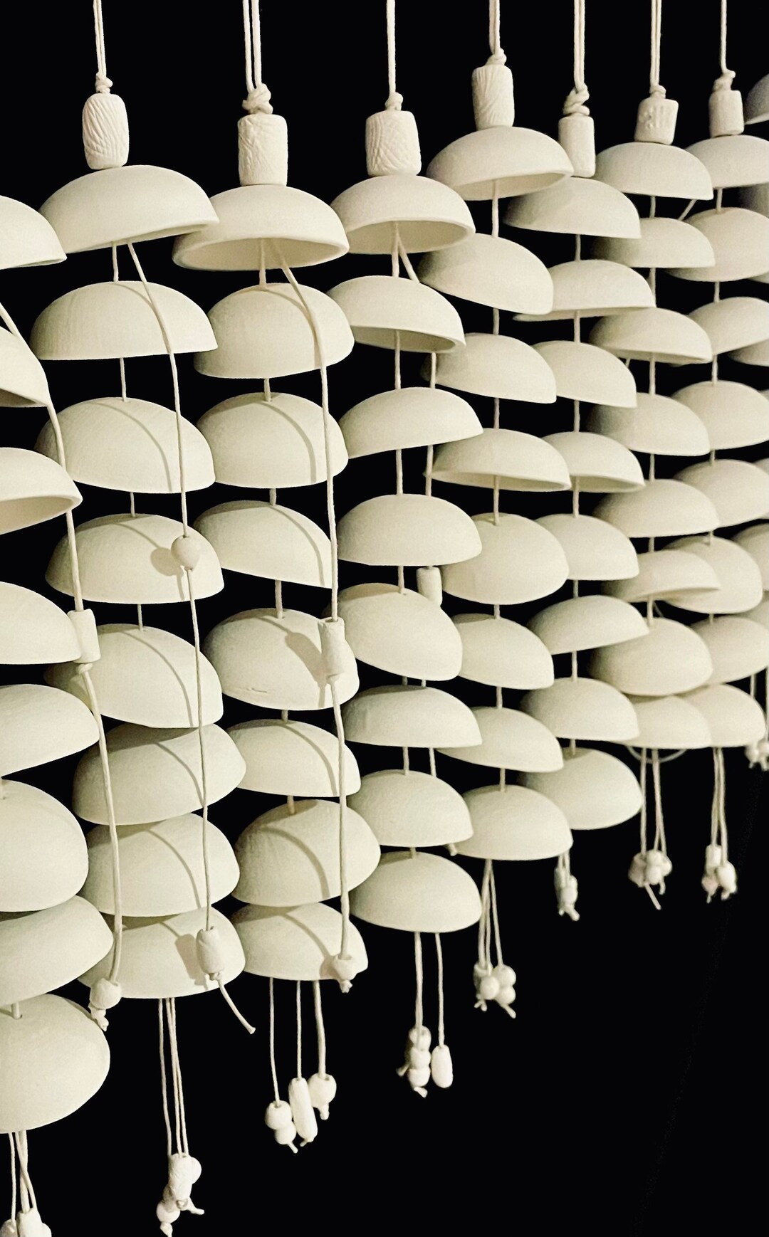 White Handmade Ceramic Wind Chime/spinner 8 Cups With Beads