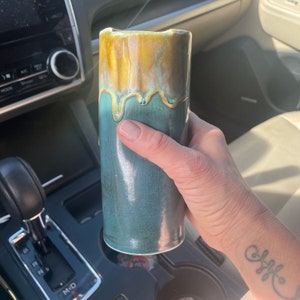 Travel Mug/Tumbler -Charcoal Metallic Multi-Color/Moss/Glacier Blue - Handmade Ceramic-about 15/16 oz. Housewarming, Birthday, Wedding Gift