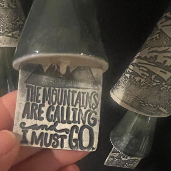 The Mountains Are Calling - Handmade Ceramic Wind Chimes - Cone Shaped  14”-16” long - Wedding, Bereavement, Mom, Housewarming Gift