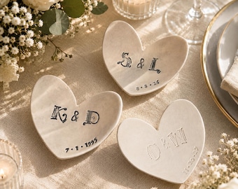 Personalized Heart Wedding Bowl - Initials & Date - Engagement Ring Bowl