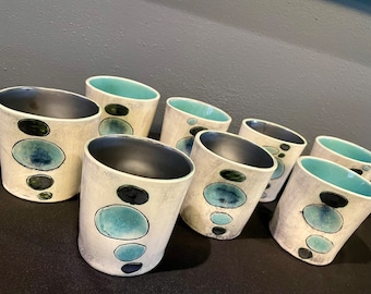 Ceramic Rocks Glasses / Thumb  Cappuccino Mug - 6 oz. Balancing Stones -Metallic Black-Robins Egg- Handmade Gift