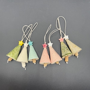 Handmade Ceramic Christmas Tree Ornament: Bell & Star - Gift Tag