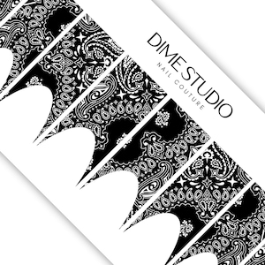 Black Bandana Paisley Nail Decals Water Transfer XL French Tip Nail Design