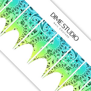 Key Lime Bandana Paisley XL Frenchies Water Transfer Overlay French Tip Nail Designs