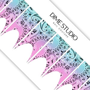 Unicorn Purple Pink Ombre Bandana Paisley Nail Decals Water Transfer French Tip Nail Wraps