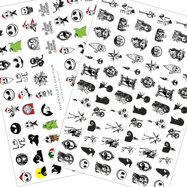 Nightmare Before Christmas 2PC Set Halloween Nail Decals Water Transfer Nail Art Jack & Sally Oogie Boogie Her Jack His Sally DIY Manicure