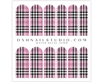 Pink  Plaid Nail Decals - Water Transfer Nail Wraps - Trendy Plaid Nail Art - Manicure Accessories