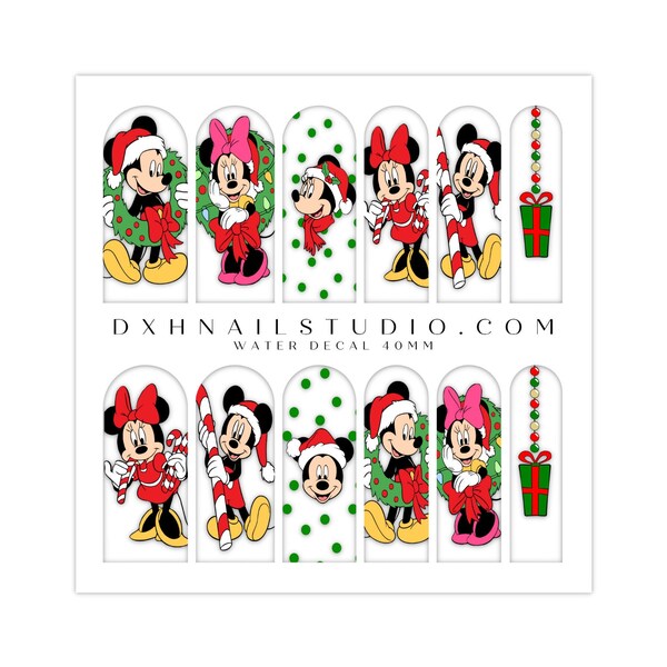 Mickey Minnie Holiday Christmas Nail Decals Clear Water Transfer Nail Art Xmas Gifts For Her Manicure Accessories