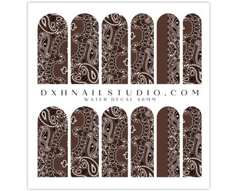 Brown Bandana Paisley Nail Decals - Water Transfer Nail Wraps - Paisley Nail Art - Press On Nails - Acrylics - Gel X