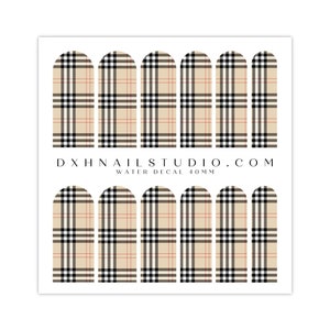 Cream Plaid Nail Decals - Water Transfer Nail Wraps - Holiday Winter Nail Art - Manicure Accessories - Deco Nail Art