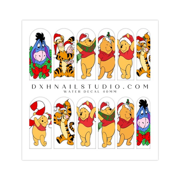 Fun Christmas Nail Art Decals Pooh Tiger Piglet Santa Water Transfer Nail Art Manicure Accessories