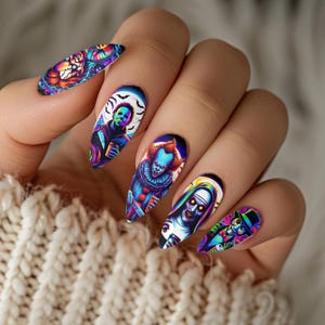 Horror Villain & Lattes Halloween Nail Decals Water Transfer Nail Wraps