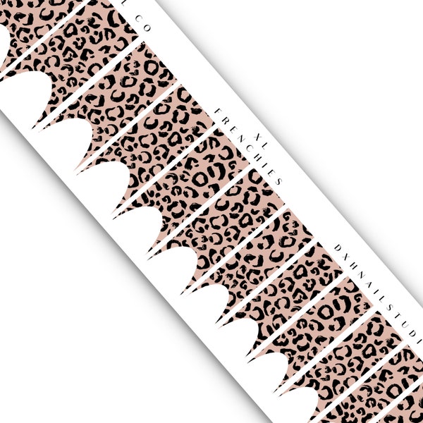 Naked Cheetah Print XL Frenchies - French Tip Nail Wraps - Water Transfer Nail Art - Manicure Accessories